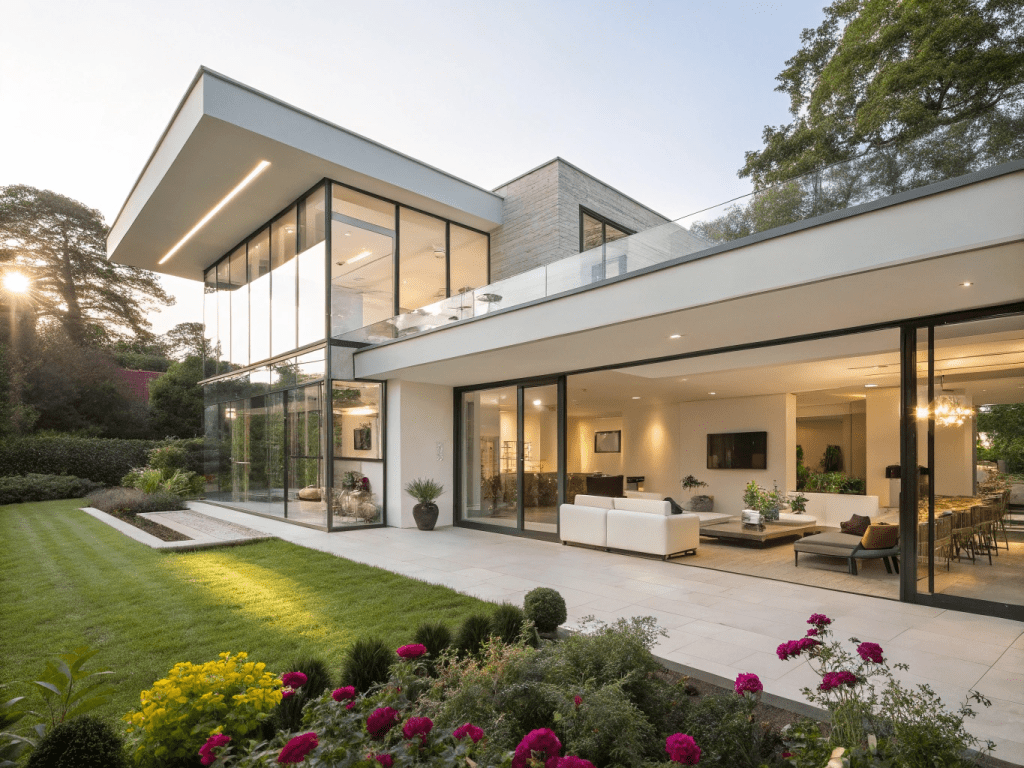 A contemporary Essex house renovation featuring sleek, minimalist architecture with sharp clean lines and an open-plan design.